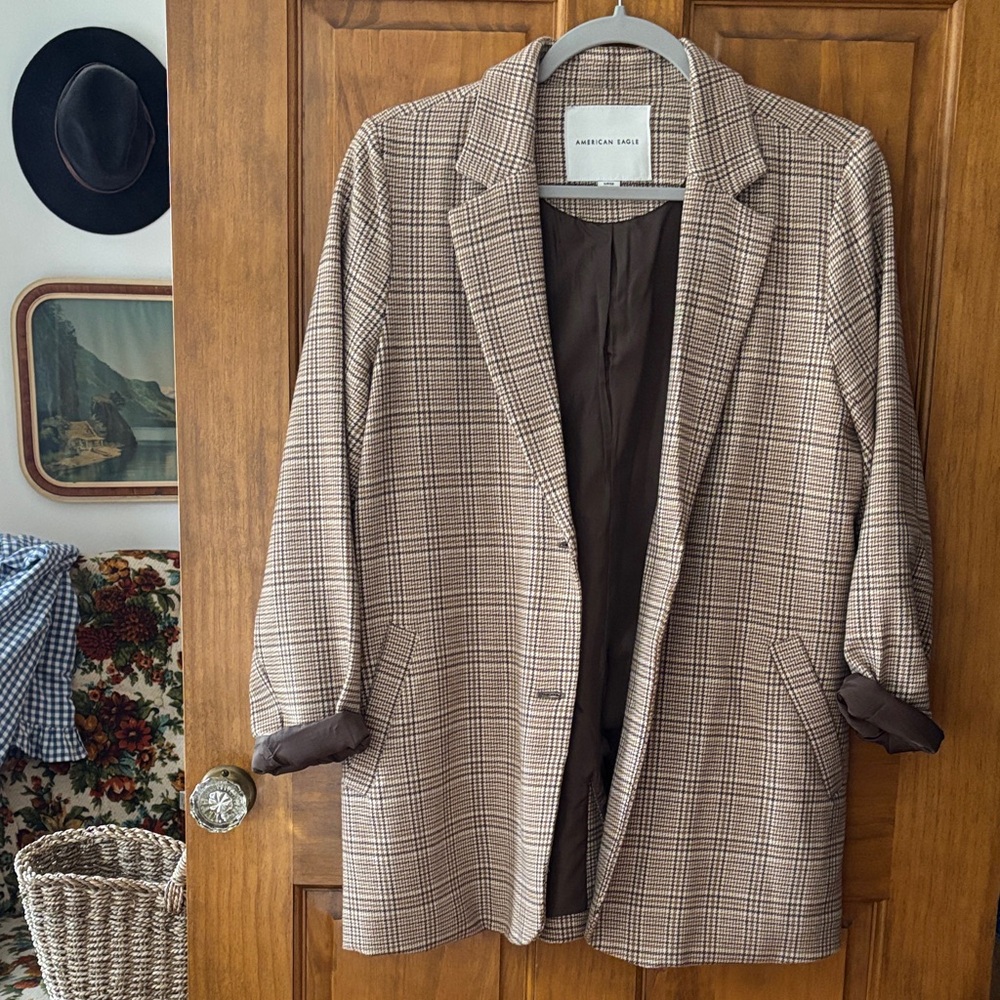 American Eagle Oversized Boyfriend Plaid Flannel Blazer